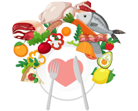 This image is for Body Mind Soul service 'Healing Your Relationship With food' and depicts a white plate with a heart surrounded by various types of foods.